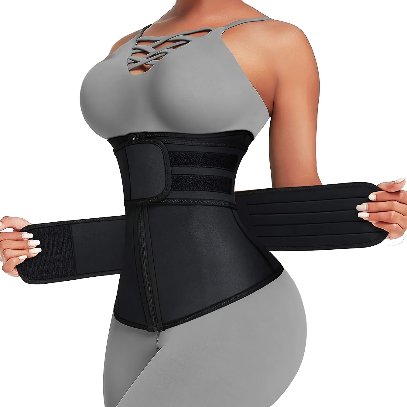 Waist Trainer Women - Damen-Taillentrainer-Gürtel mit Doppelriemen und Reißverschluss, Neopren-Schweiß-Taillentrimmer,