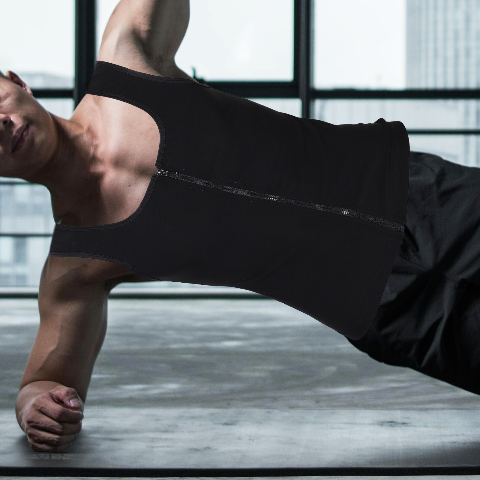 Yoga Fitness Up - Herren Kompressions-Schweißweste mit Reißverschluss, Tanktop mit