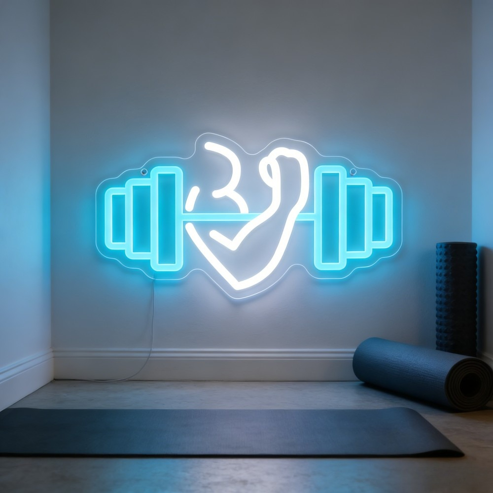 Yoga Fitness Quotes - Bizeps-Hantel Neon-Schild LED-Wandkunst für Heimfitness, Yoga-Studio,