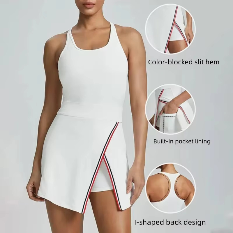 Yoga Fitness Dress - Kontrastfarbener Gym-Sportrock mit Brustpolster, neu, für