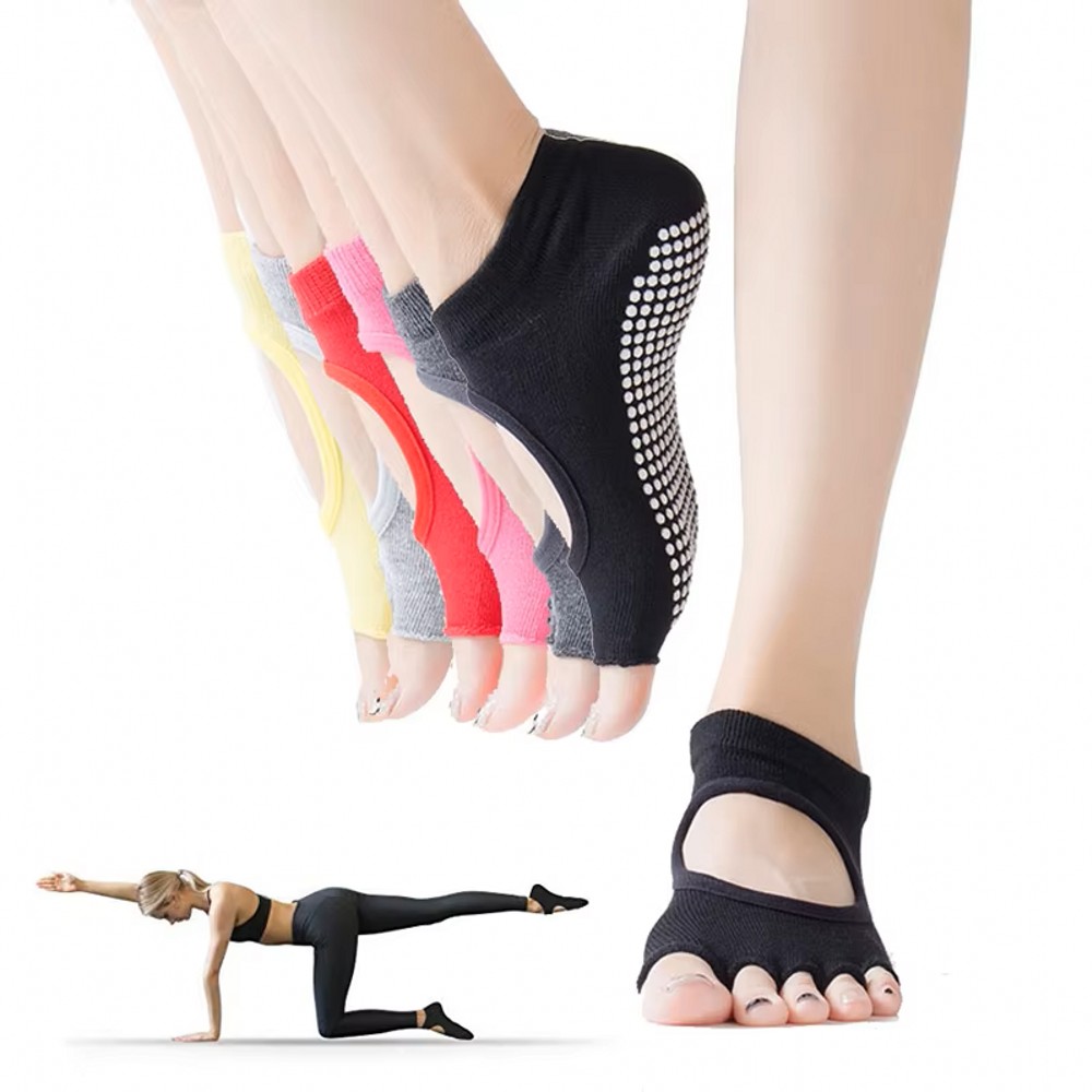 Yoga And Fitness Studio - Rückenfreie Fünf-Zehen-Yoga-Socken, offene, atmungsaktive Fitness-Sportsocken für