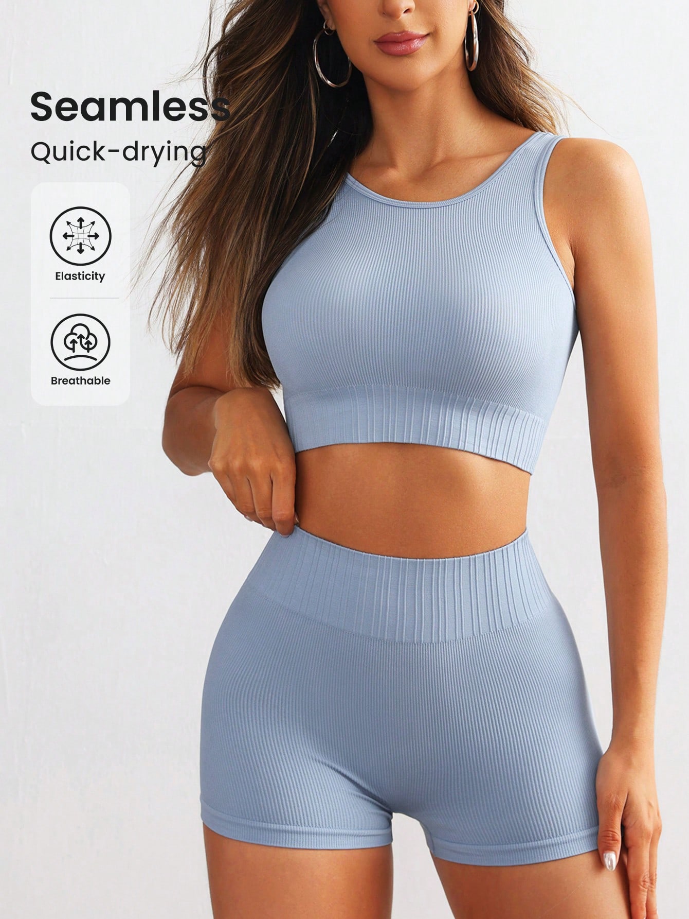 Yoga En Fitness - Nahtloses geripptes Yoga-Set für Damen, ärmelloses